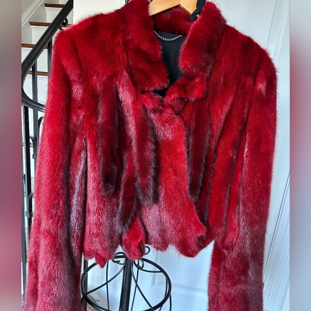 Women's red real mink fur jacket